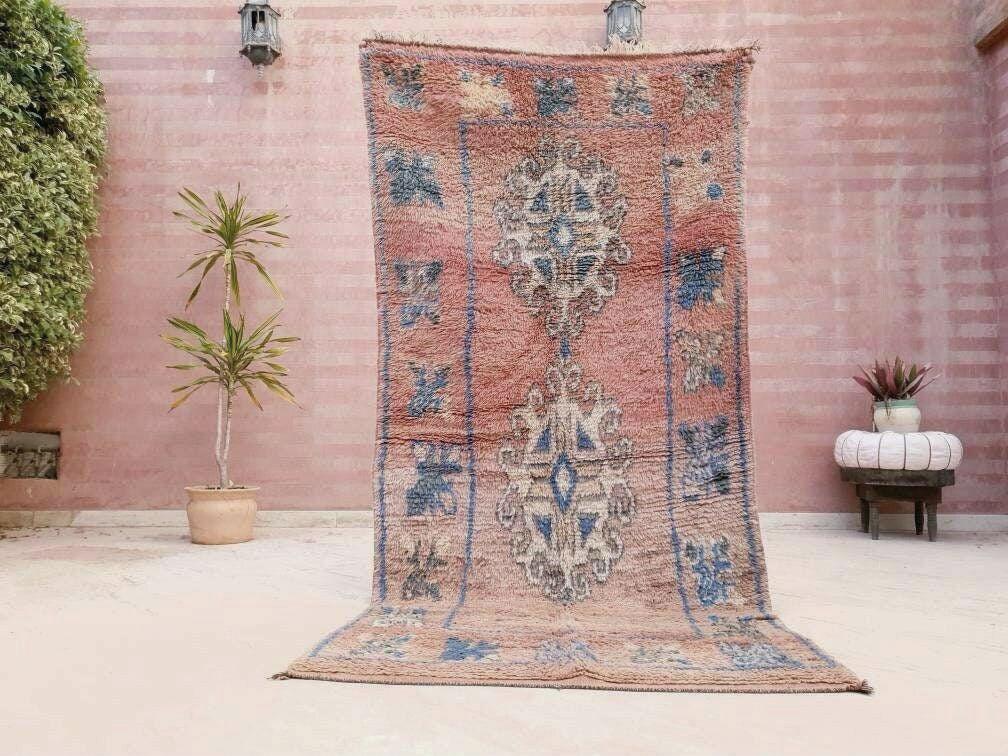 50% OFF CLOSING SALE Vintage Moroccan Rug 3.8x7.7 Gorgeous Boujaad rug "Mystic Butterfly" Blush Peach boujad rug  blush pastels