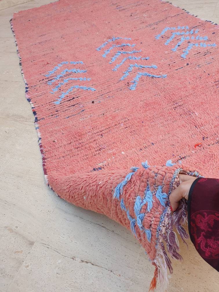 50% OFF CLOSING SALE Vintage Moroccan Rug 4.1x9.2 gorgeous Pink rug Boujaad rug Tribal berber rug boujad rug Cyan Pink berber rug