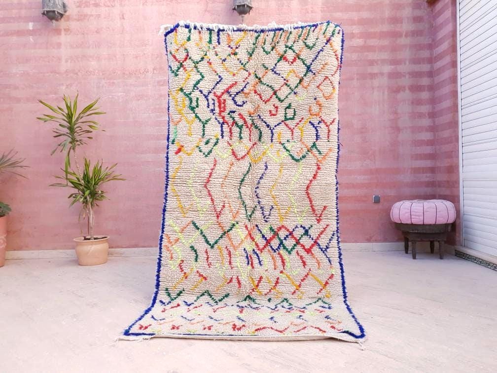 Vintage Moroccan Rug 4×8 ft Berber Azilal Rug, Vintage Beni ourain rug, bedroom rug, living room rug, morrocan carpet, boho rug, tribal rug