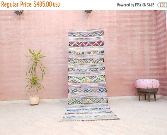 Vintage Moroccwn rug, Kilim Rug 2.9x8.7 Vintage Morrocan kilim Rug, berber rug bedroom rug living room rug boho rug hallway rug boujaad rug