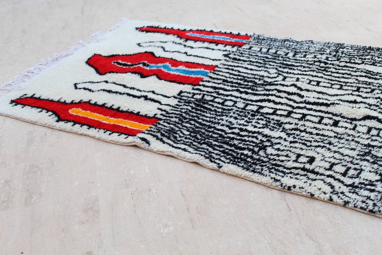 Fine Moroccan Rug 5x8.5 Berber Azilal Rug, fluffy rug Morrocan rug, bedroom rug living room rug wool rug nursery rug  beni ourain rug