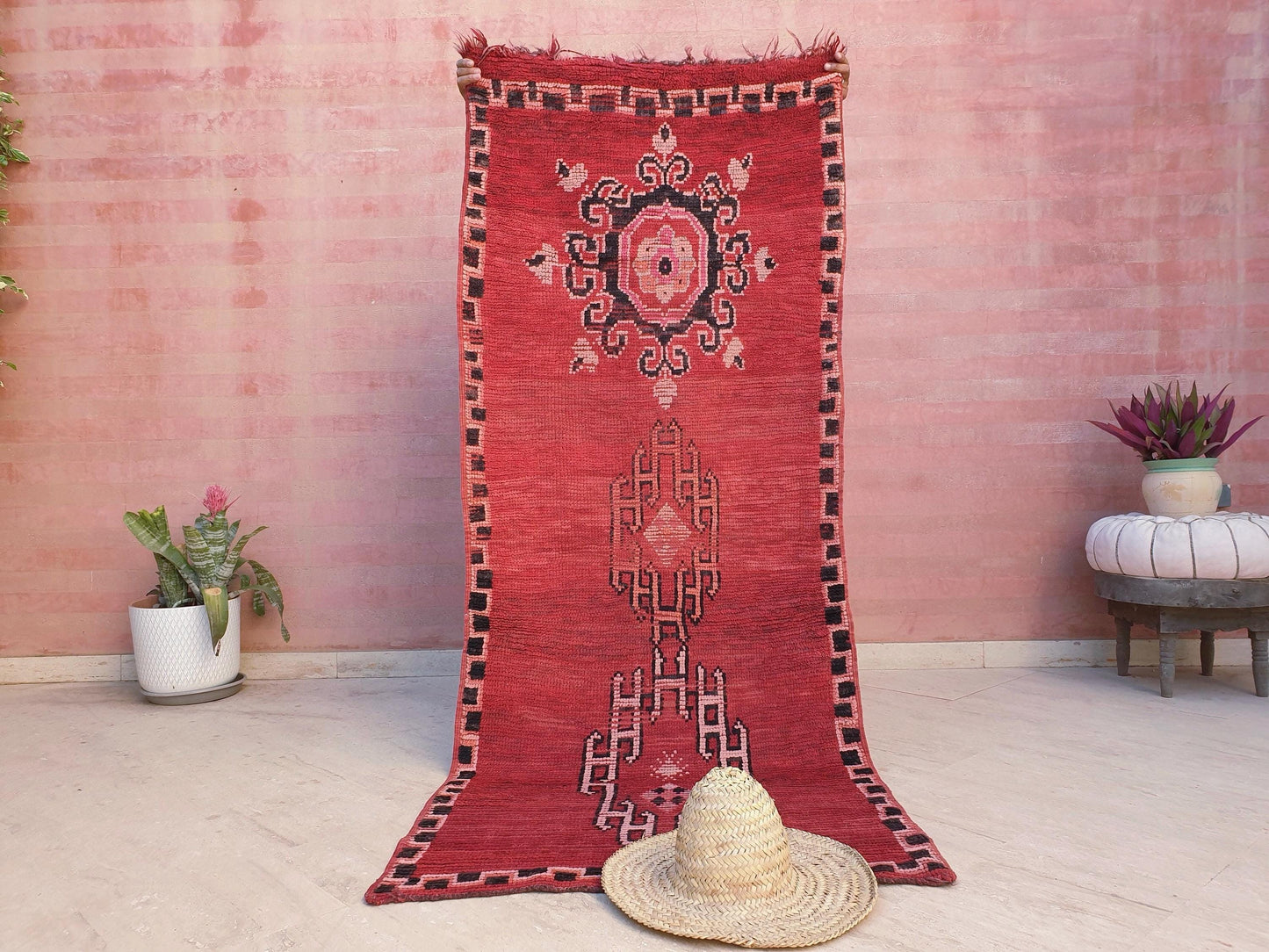 50% OFF CLOSING SALE Vintage Moroccan Rug 3.1x7.6 Gorgeous Unique Red Boujaad Statement Runner Rug, bedroom rug, Abstract accent rug