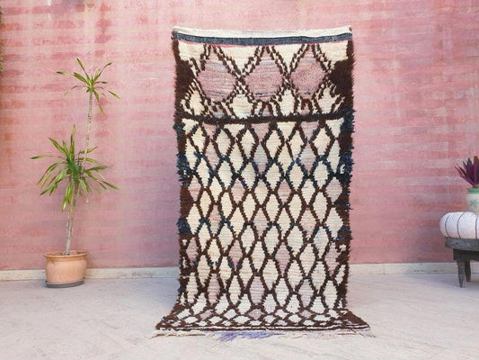 Vintage Moroccan rug 3.5x7 Gorgeous abstract Berber Rug, Antique Boujaad Rug, Moroccan area rug, brown beige tribal rug