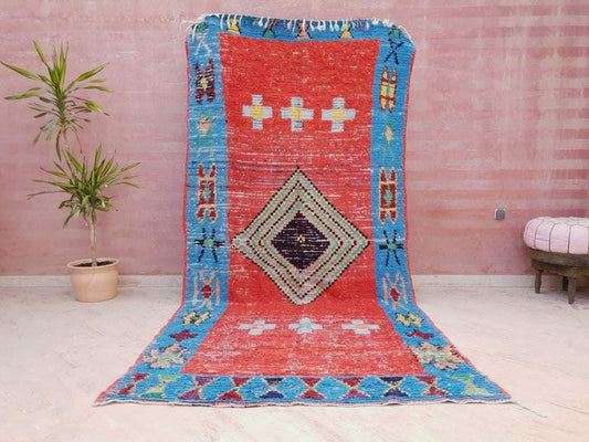 Vintage Moroccan Rug, 5x10 Stunning boucherouite Boujaad  Rug | Colorful Hallway Rug | Berber Runner rug | bedroom rug | living room rug