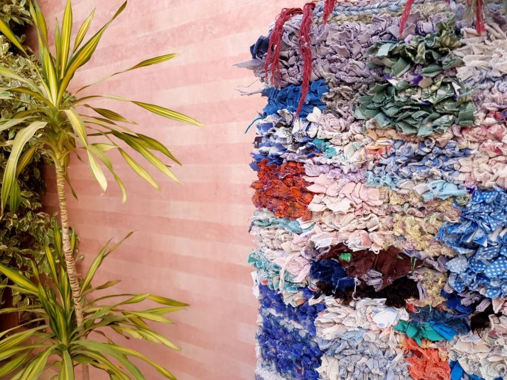 Vintage Moroccan Rug 2.6x5.6 Unique Boucherouite rug,  berber rug, Tribal Abstract rug, boho moroccan rug,Antique accent rug