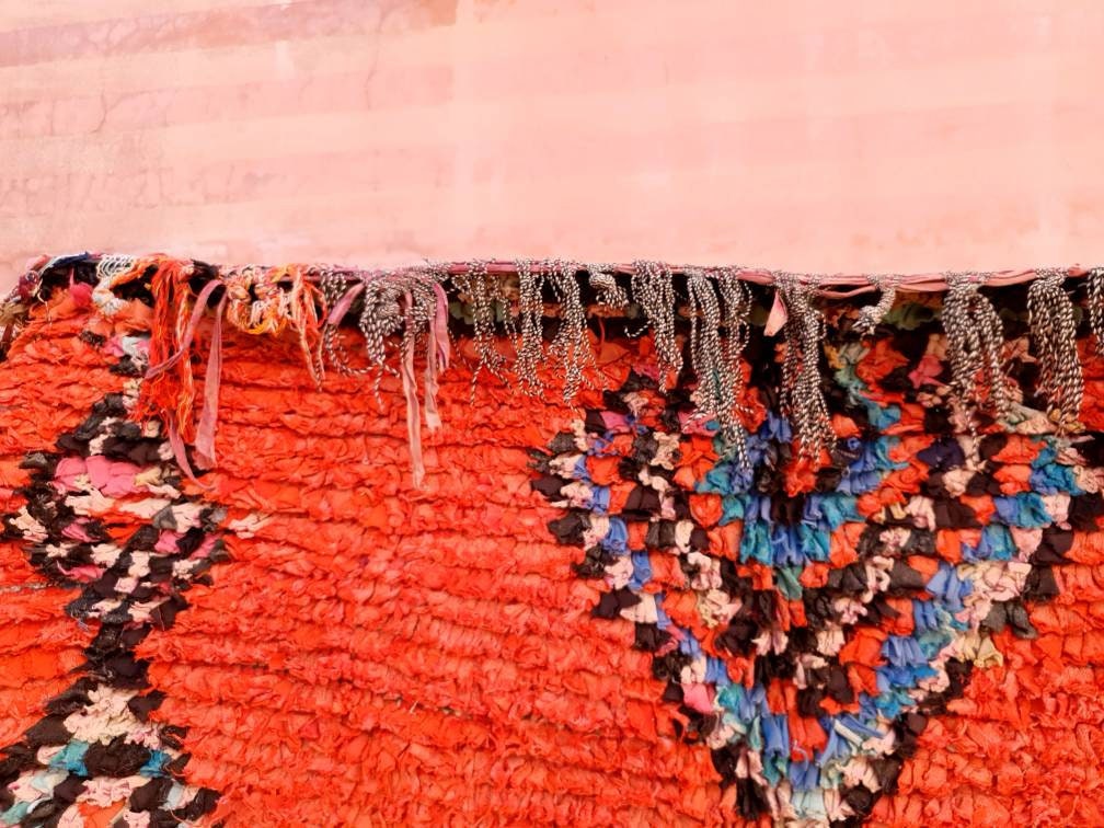 Vintage Moroccan Rug 5x7.7 Red bold vintage Boucherouite Rug, bedroom rug living room  hallway rug berber area rug