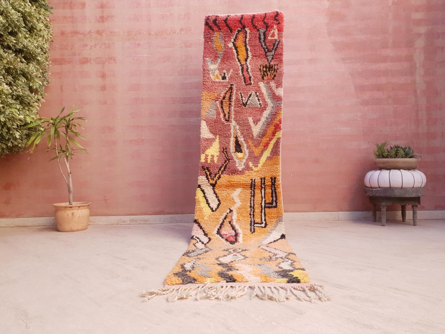 Beautiful Moroccan runner rug 2.2x9.6 unique colorful abstract moroccan rug, handmade boujaad rug, soft hallway rug