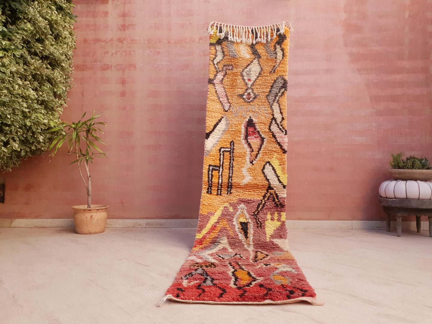 Beautiful Moroccan runner rug 2.2x9.6 unique colorful abstract moroccan rug, handmade boujaad rug, soft hallway rug