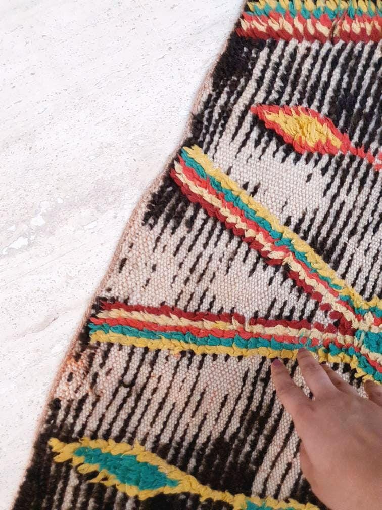 Vintage Moroccan Rug Stunning boujad Rug 3.3x5.4 Antique Boujaad Rug, Antique Berber Boucherouite Rug  Vintage Accent Rug, Entry way Rug