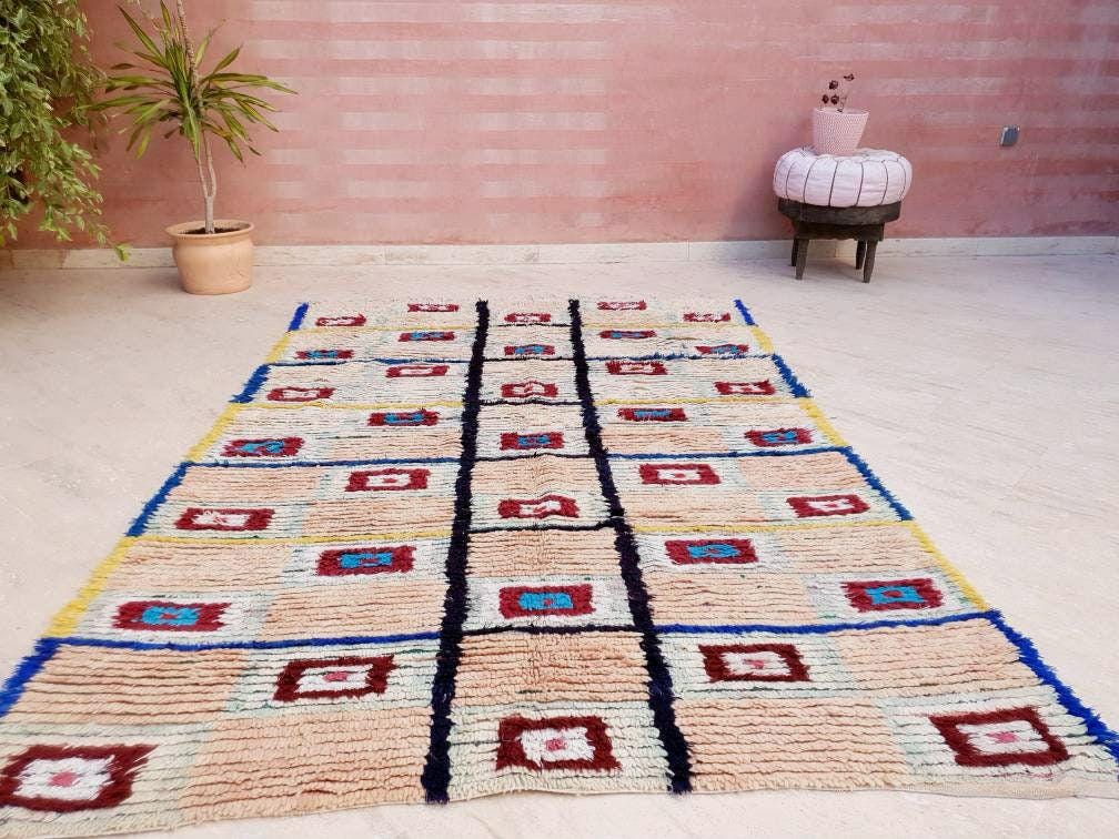 Vintage Moroccan Rug | 5.2x8.2 Stunning Boujaad rug Unique blush rug pastels  rug boujaad living room berber rug