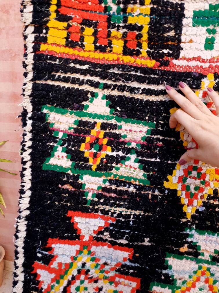 Vintage Moroccan Rug 2.7x11 Black Retro runner Rug Unique Hallway Rug bedroom living room rug boujaad runner rug