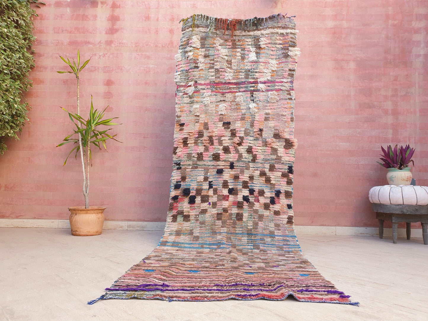 50% OFF CLOSING SALE Vintage Moroccan rug 3.3x10 Gorgeous Blush earth tones Checkered rug | Pinl Brown Boujaad rug, boujad statement piece