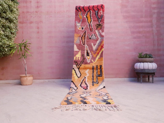 Beautiful Moroccan runner rug 2.2x9.6 unique colorful abstract moroccan rug, handmade boujaad rug, soft hallway rug