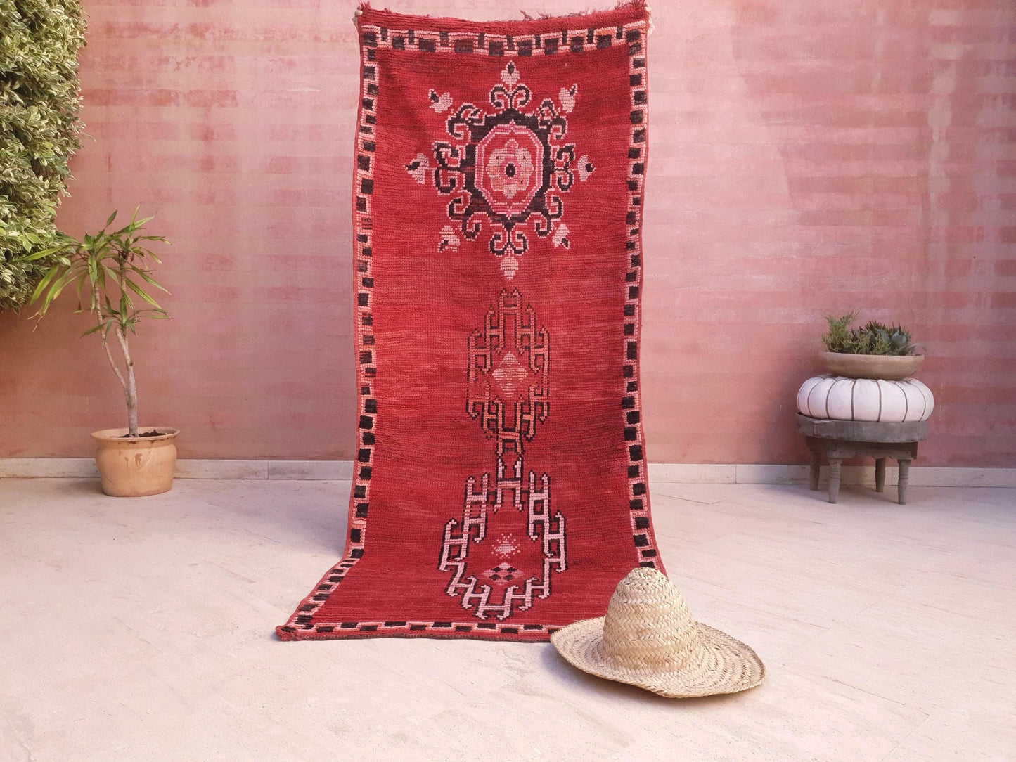 Vintage Moroccan Rug 3.1x7.3 Gorgeous Unique Red Boujaad Statement Runner Rug, bedroom rug, living room rug Abstract ac