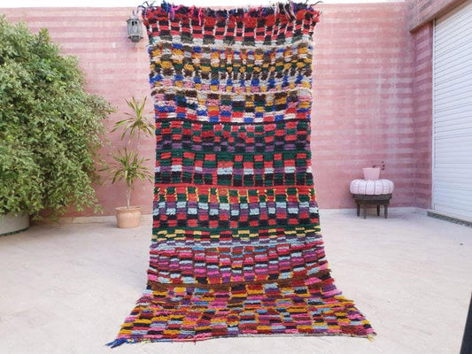 Vintage Moroccan Rug, Colorful Boucherouite Rug, Abstract Rug, Authentic berber rug, UNIQUE Artistic rug, boujaad rug