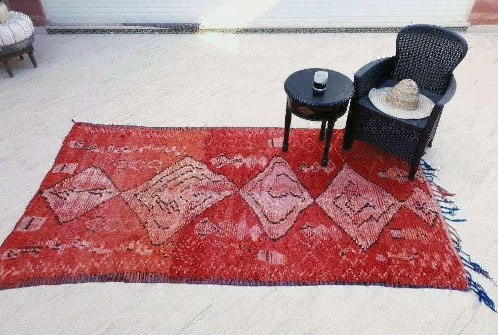 50% OFF CLOSING SALE Vintage Moroccan rug 5x8.7 Precious boujaad rug blush red carpet, Incredible Unique tribal living room rug