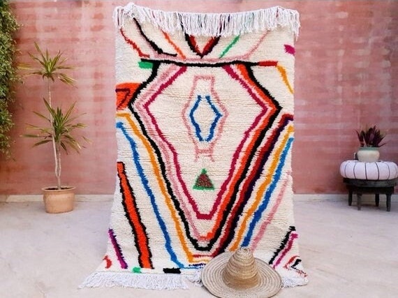 Finest Moroccan rug 3.8x5.3 Gorgeous Azilal rug, Softest Berber morrocan rug, bedroom rug living room rug bedside rug children rug