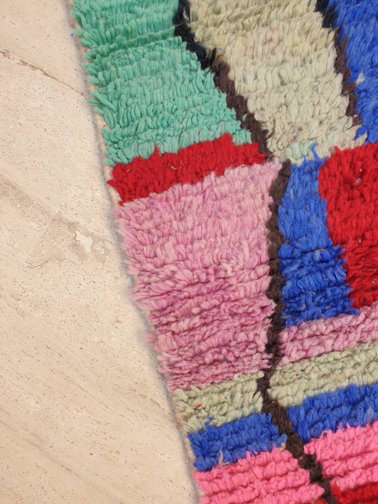 Gorgeous Moroccan rug 2.3x9.5 "Cocktail Party" Colorful Wool Runner rug, retro style cute abstract hallway boujaad rug