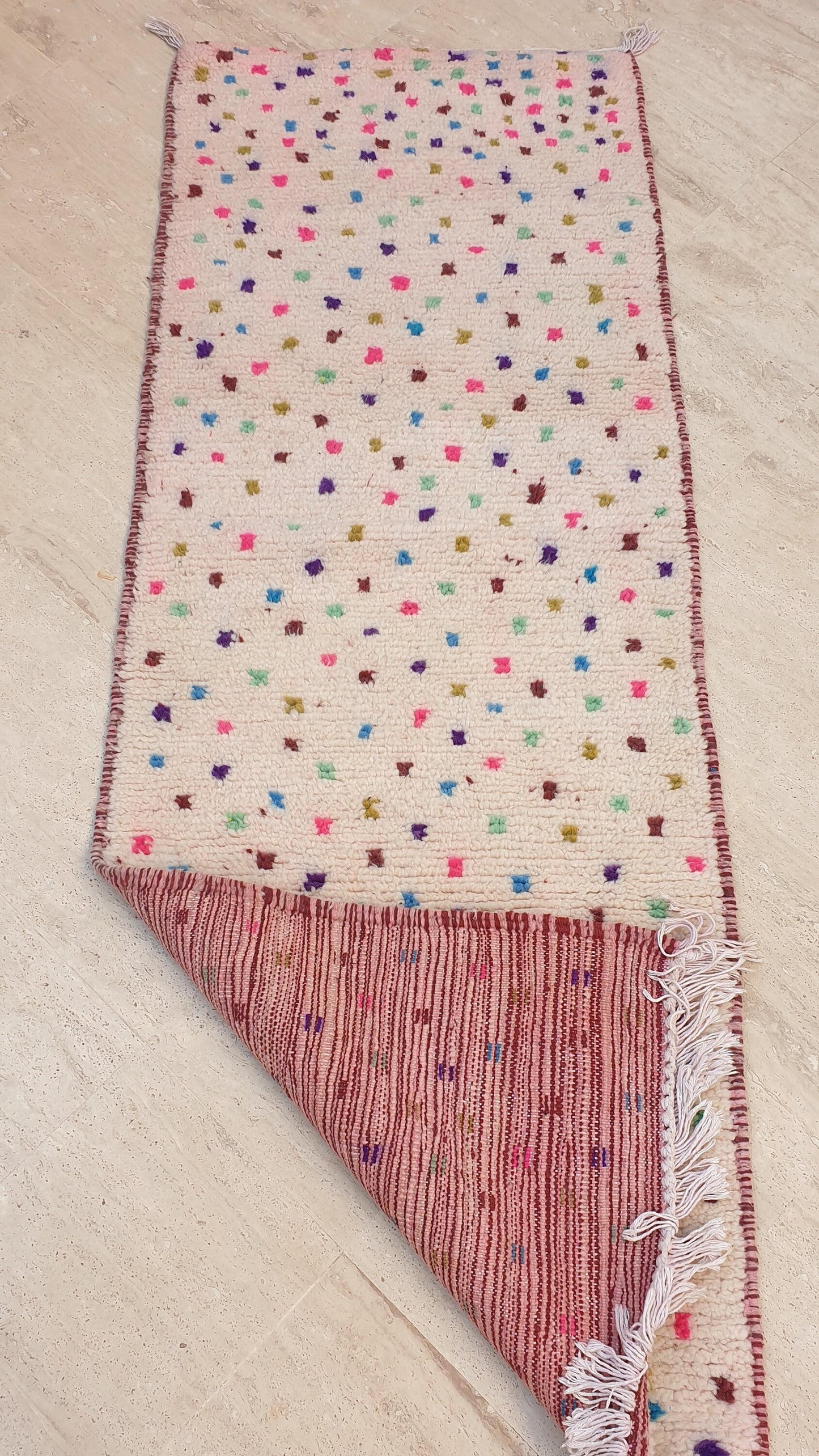 Beautiful Moroccan Runner rug 2.4x6.8 dotted wool rug,colorful dots moroccan carpet, berber tribal rug