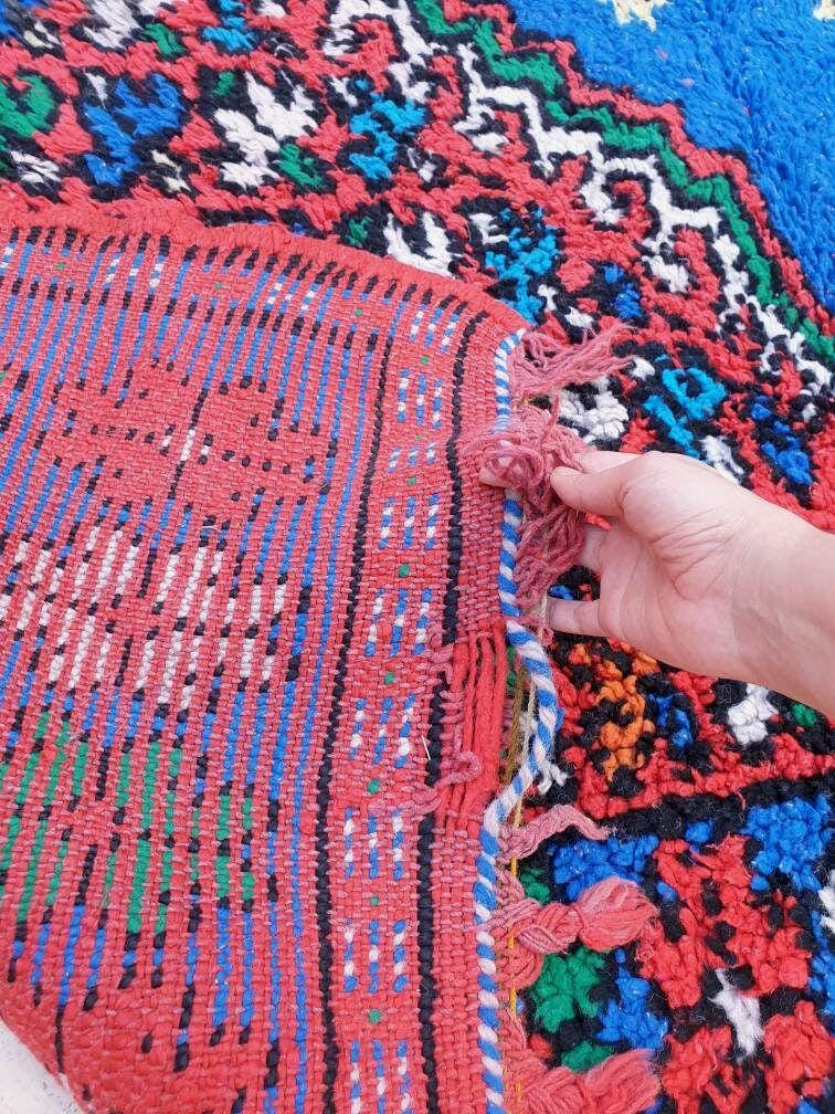 Vintage Moroccan Rug 6.3x7.8 Stunning Berber Blue Rug, Unique Rare Majorelle Bleu Boujaad Rug, Tribal living room rug