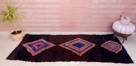 Vintage Moroccan Rug 3.7x9.2 Super Pretty Runner Rug | Boujaad Rug  | Berber Boucherouite Rug | Hallway Rug | Vintage Entry way Rug