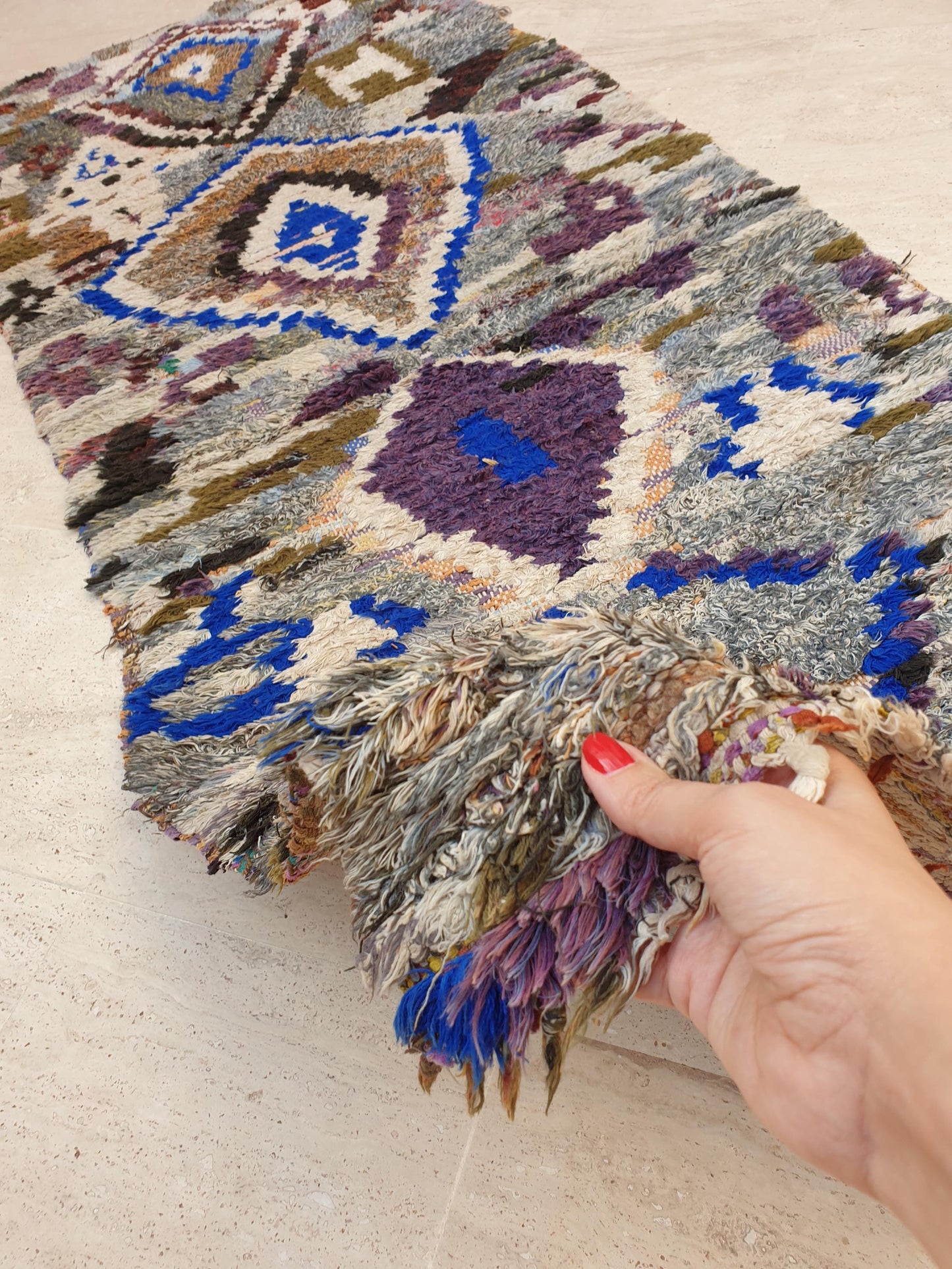 Gorgeous Moroccan Runner rug 2.5x7 unique gray purple abstract tribal rug, kitchen rug, statement hallway rug