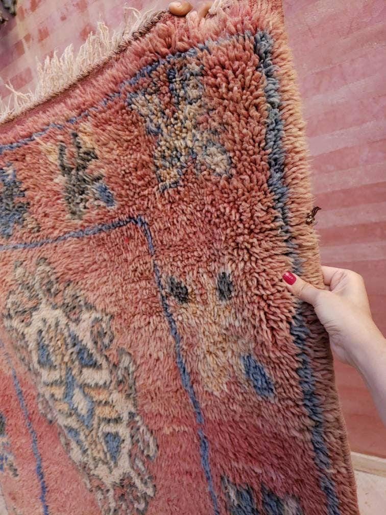 50% OFF CLOSING SALE Vintage Moroccan Rug 3.8x7.7 Gorgeous Boujaad rug "Mystic Butterfly" Blush Peach boujad rug  blush pastels