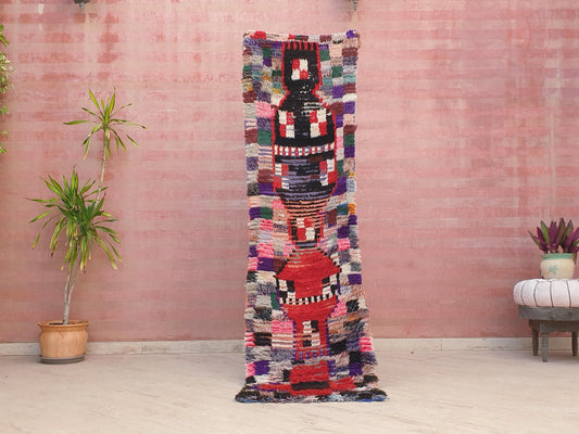 Vintage Moroccan Rug 2.2x7.6 Super Pretty Runner Rug | Boujaad Rug  | Antique Berber Boucherouite Rug | Hallway Rug | Vintage Entry way Rug