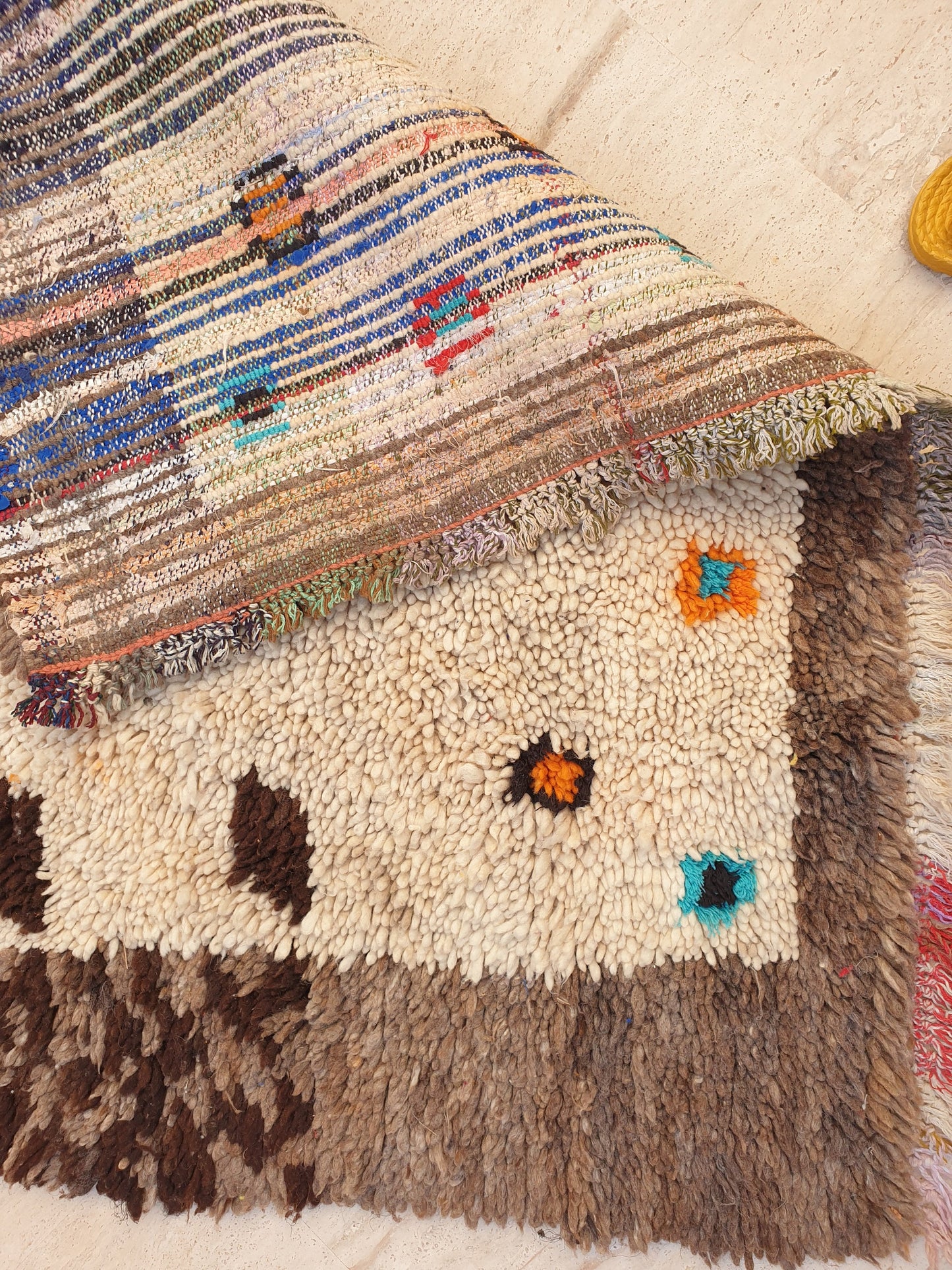 Stunning vintage moroccan rug 4.4x8 ft Abstract brown tribal rug, Brown beige neutral handmade rug