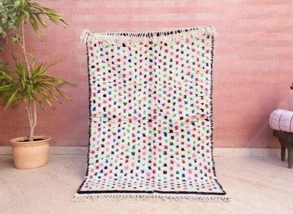 Finest Moroccan Rug 3.2x4.8 Soft Azilal Rug "Confetti" Authentic Berber carpet Nursery morrocan Rug Beni Ourain rug, living room rug