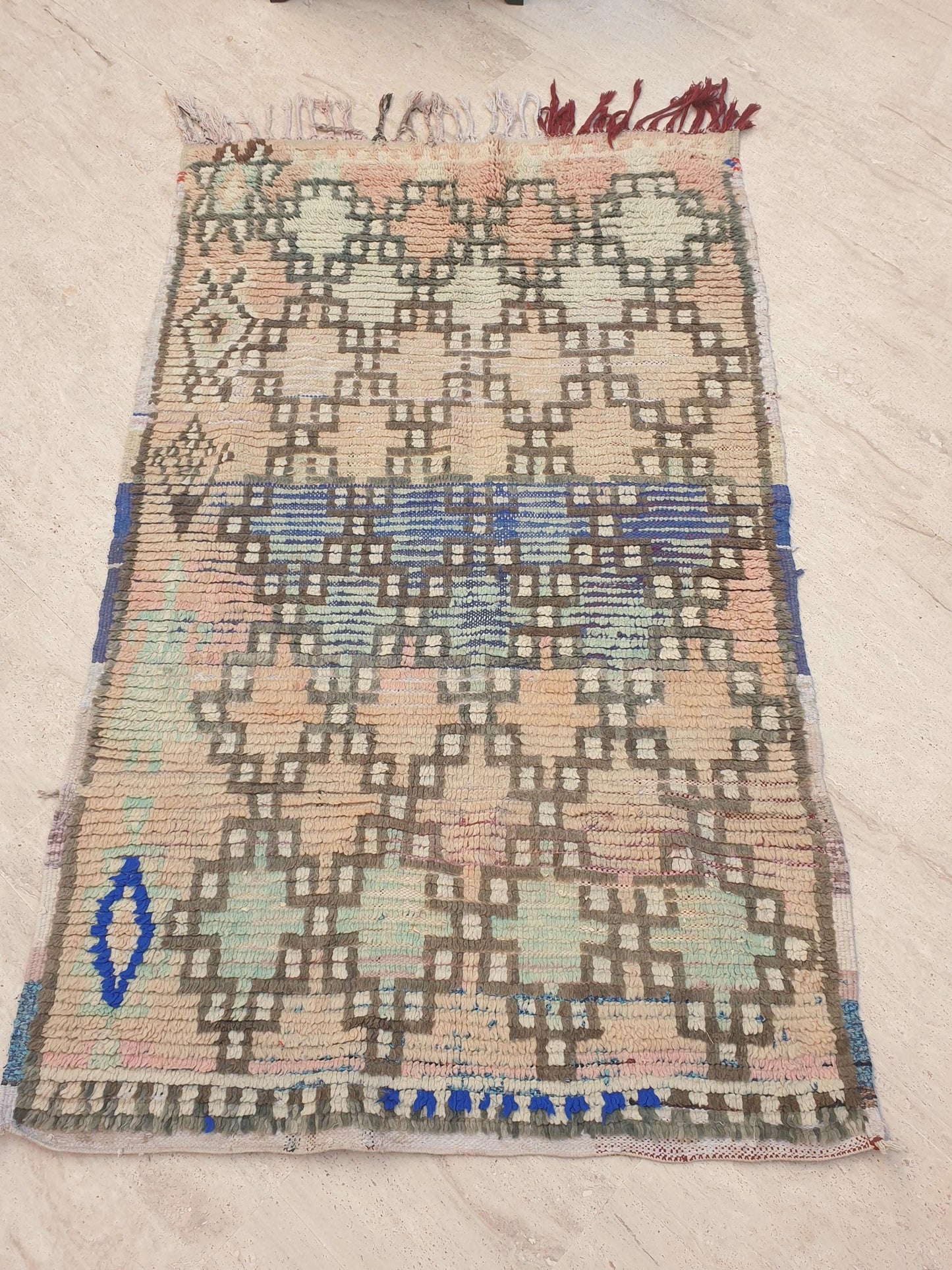 50% OFF CLOSING SALE Vintage Moroccan Rug 3.6x6 Stunning Antique Geometric rug, blush pastels boujaad berber rug, artistic rug bedroom rug