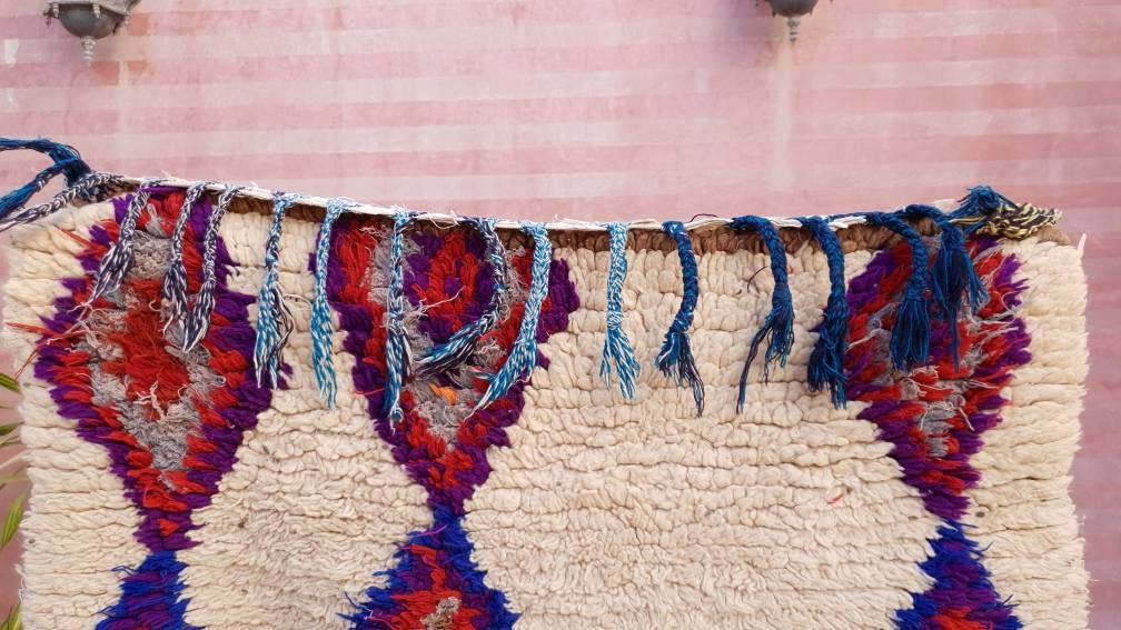 Vintage Moroccan rug, Unique Statement hallway rug, beige Cream runner rug, brown boujaad rug, boucherouite rug, morocco rug