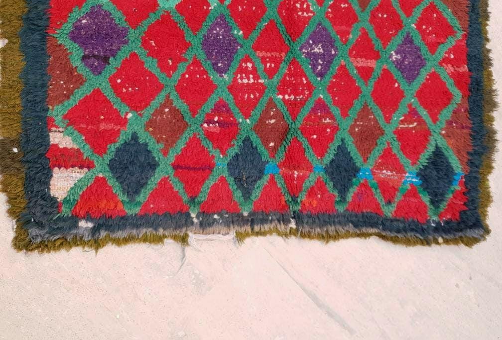 Vintage Moroccan Rug 3.5x7.3 Bold Red rug  bedroom rug, living room rug Red accent rug morocco rug