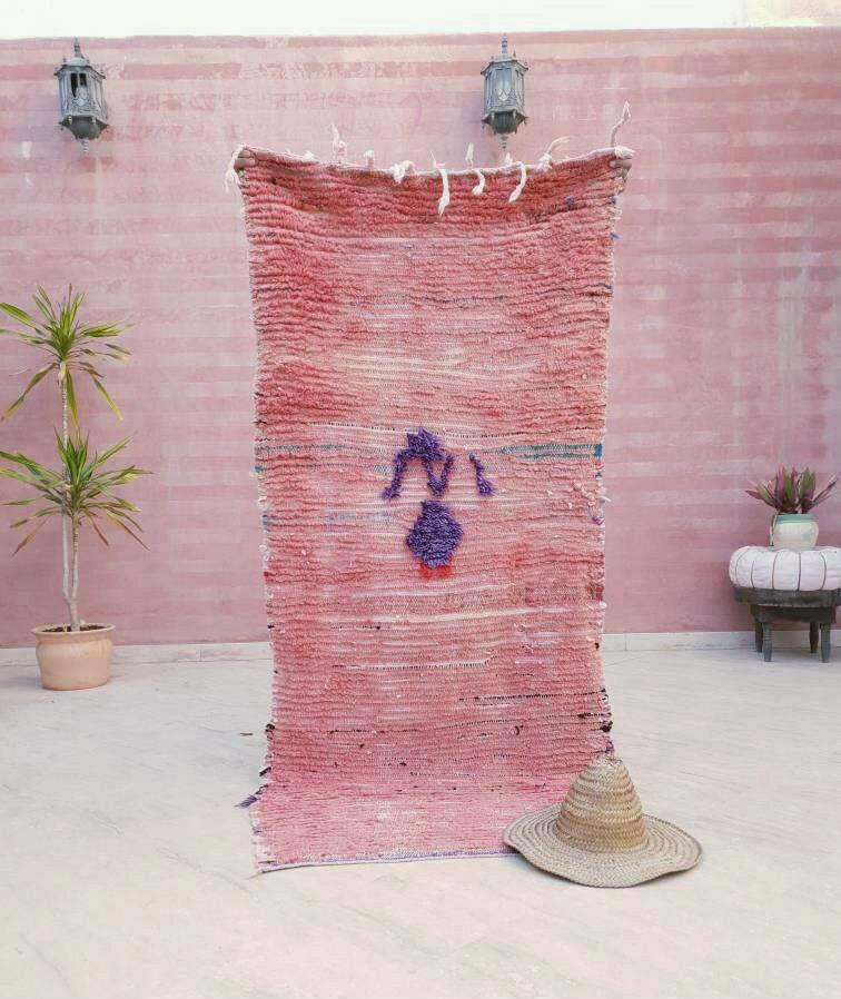 Super Pretty Vintage Moroccan Rug 2.9x6.8 "Lady in Purple" Blush Boujaad runner rug  bedroom livingm hallway berber rug