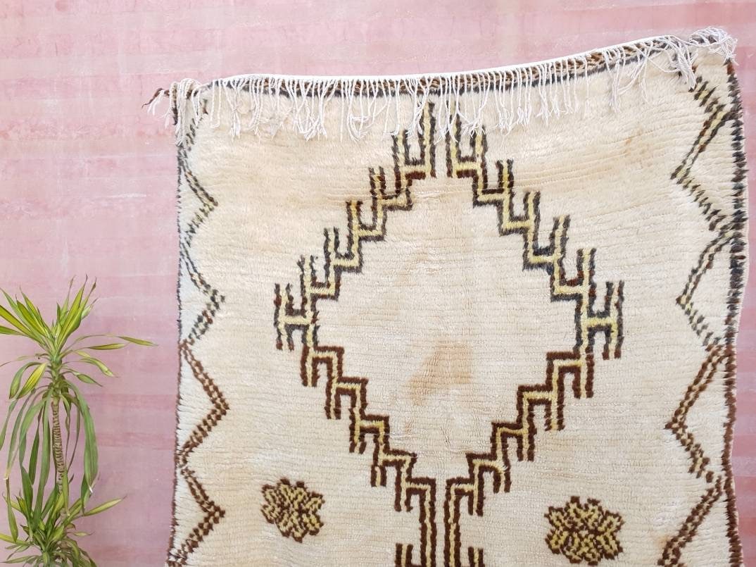 50% OFF CLOSING SALE Vintage morrocan Rug, unique beige Brown yellow Azilal rug, berber rug beni ourain rug boujad rug