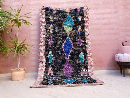 Vintage Morrocan Rug 4.2x7.5 Boucherouite Rug, Stunning berber rug, abstract lovely vintage rug, earth colors, artistic living room rug
