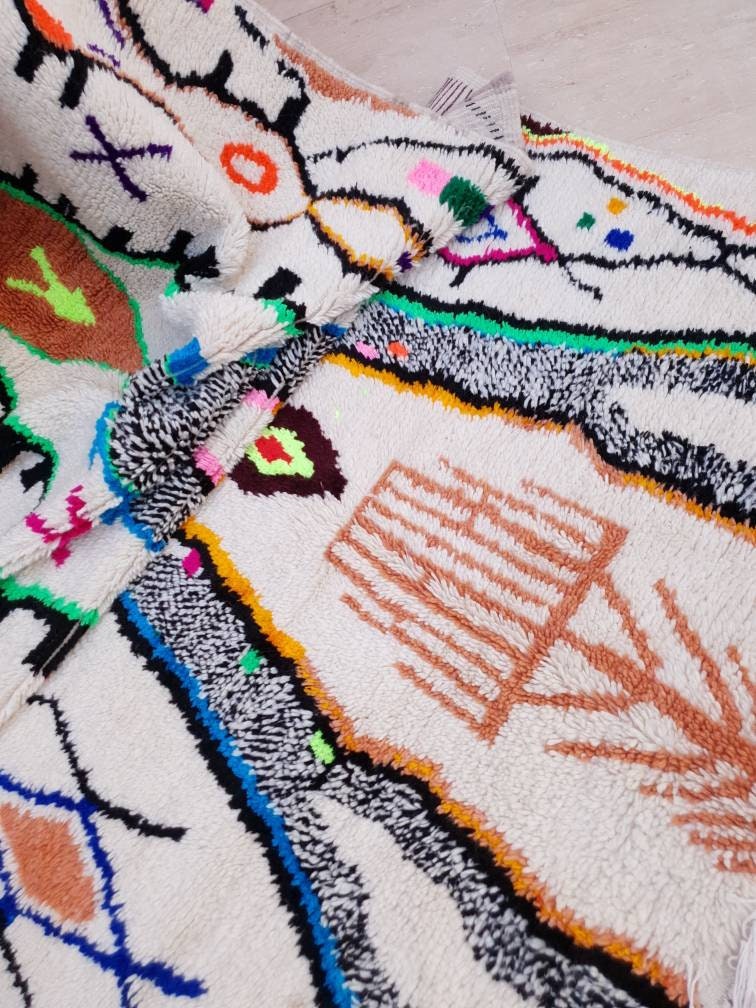 Fine Moroccan Rug 5.3x8.5 Designer Azilal Rug Authentic Berber carpet by ME Nursery Beni Ourain rug, living room rug