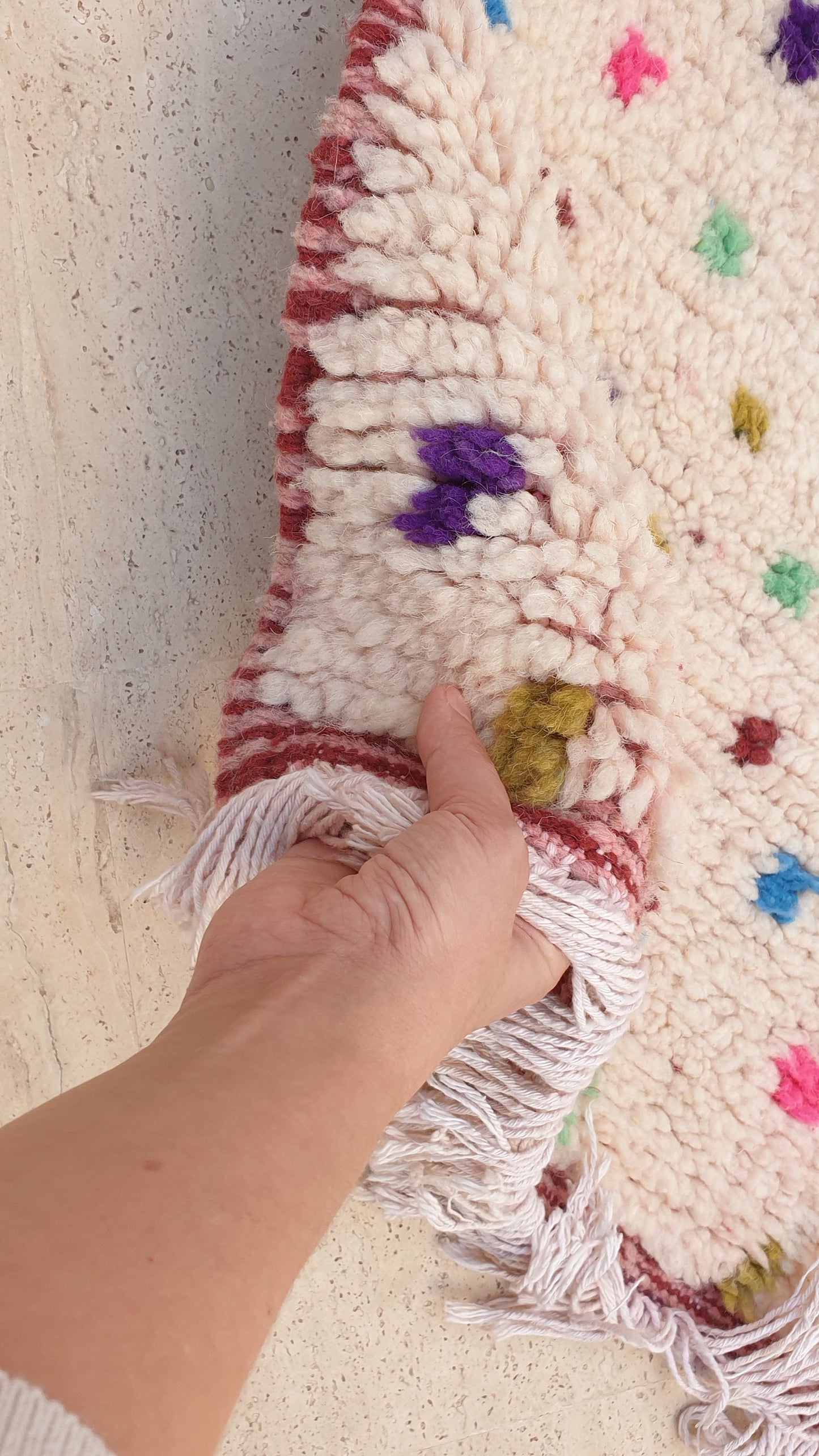 Beautiful Moroccan Runner rug 2.4x6.8 dotted wool rug,colorful dots moroccan carpet, berber tribal rug