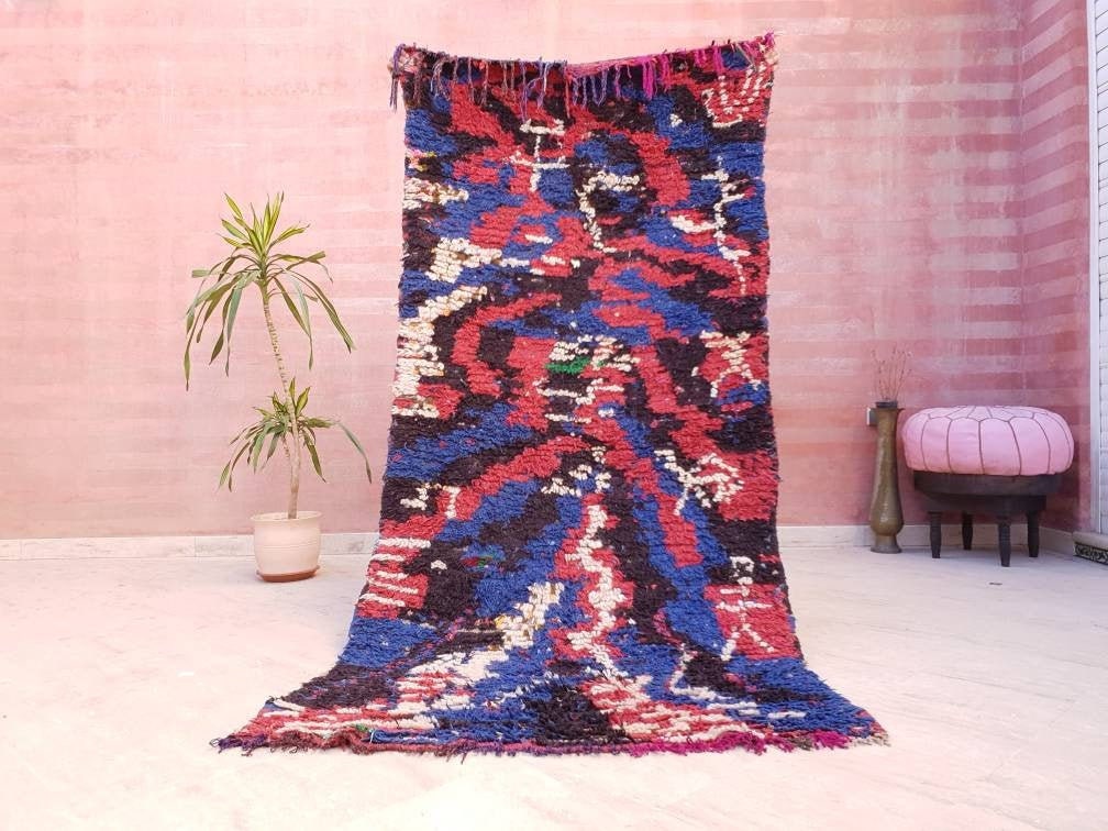 Vintage Moroccan rug 3.5x7.5 Boucherouite unique Azilal rug Morrocan rug "America" bedroom rug bedside rug bohemian living room rug VAZ21