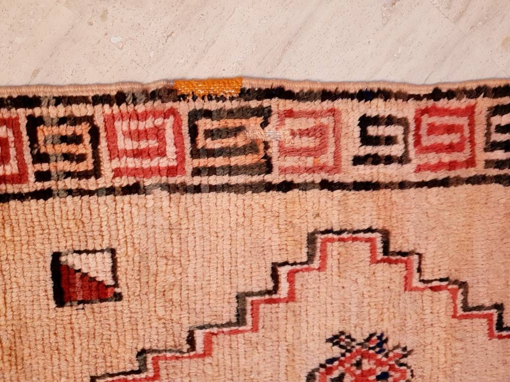 50% OFF CLOSING SALE Vintage Moroccan Rug 3.7x7.9 Stunning Muted Blush Peach Like Unique Boujaad rug, Papaya Azilal Rug berber wool rug