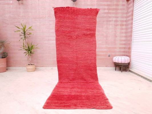 Vintage Moroccan Rug | 3.3x10.3 Gorgeous Boujaad muted red runner rug, Artistic Hallway rug, Unique red runner rug Authentic Beni mguild rug