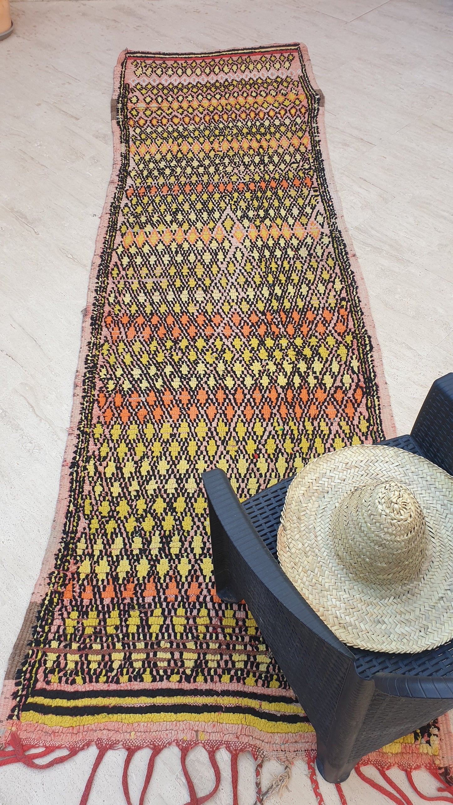 Vintage Moroccan Rug 3.5x11.5 Stunning Antique Boujaad Rug Enthralling Boujad, Pink Peach Rug, tribal rug