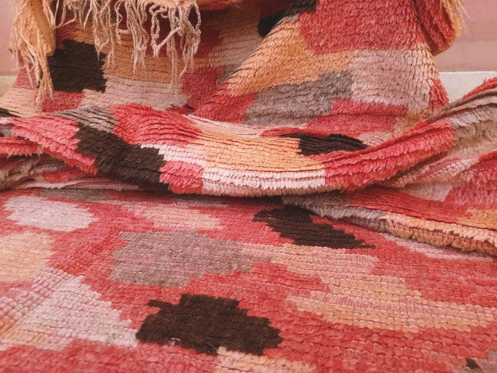 50% OFF CLOSING SALE Vintage Moroccan rug 4.1x10.5 Stunning Boujaad rug, Checkered Boujad Rug, blush warm tones muted rug  living room rug