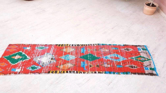 50% OFF CLOSING SALE Vintage Moroccan Rug 2.3x8.5 Red Colorful Boujaad runner rug, Unique Runner Rug, Red hallway rug | Abstract Tribal Rug