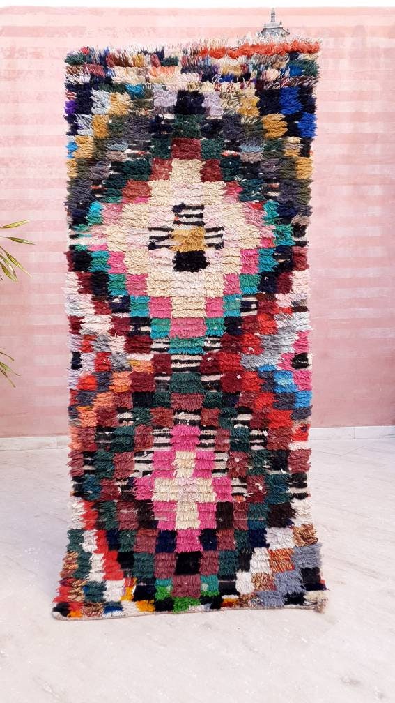 Vintage Moroccan Runner Rug 2.7x6.2 Boujaad rug, Boucherouite  Rug, Boujad Moroccan Rug, Berber Hallway rug, living room rug, Runner Rug