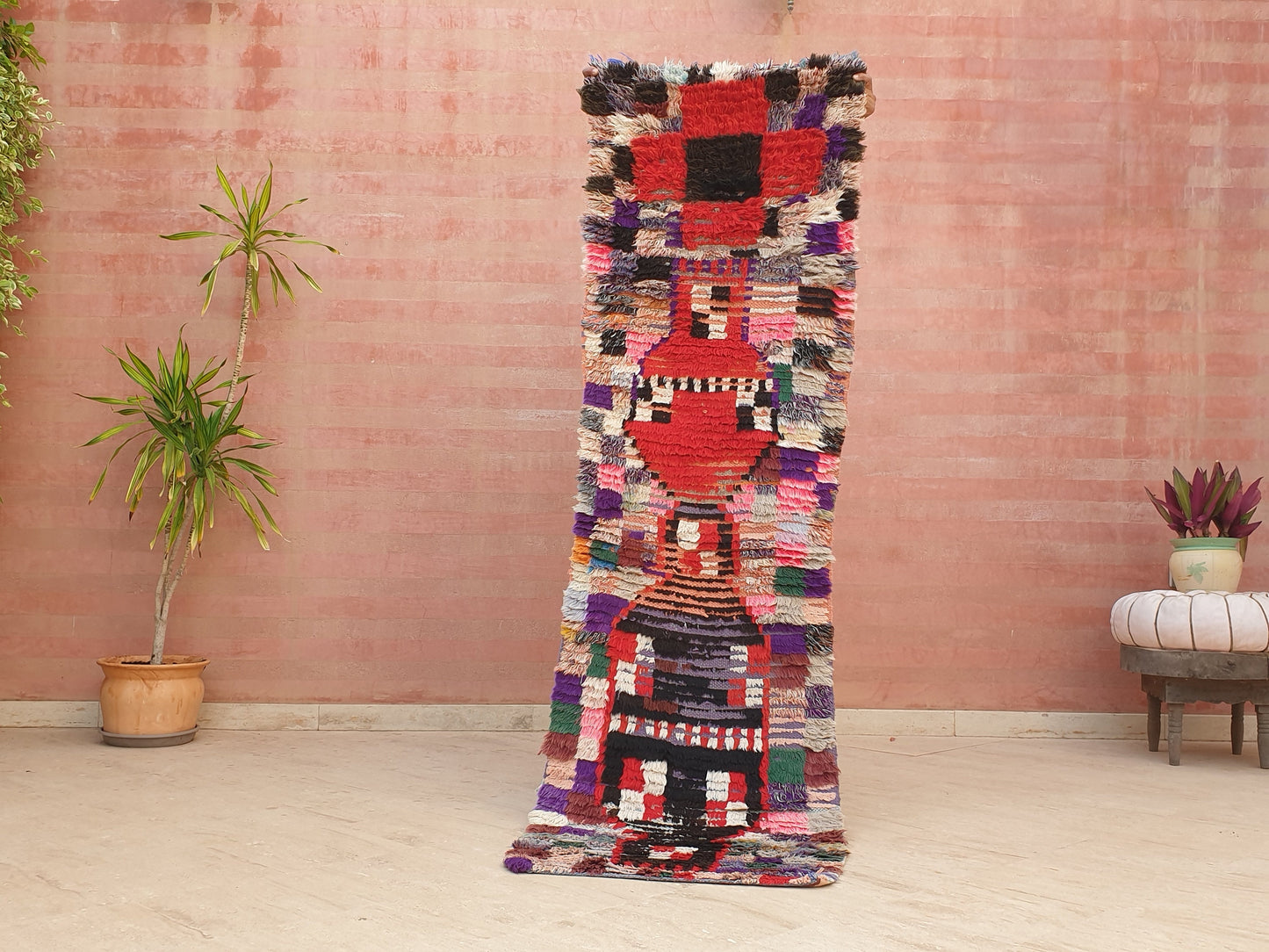 Vintage Moroccan Rug 2.2x7.6 Super Pretty Runner Rug | Boujaad Rug  | Antique Berber Boucherouite Rug | Hallway Rug | Vintage Entry way Rug