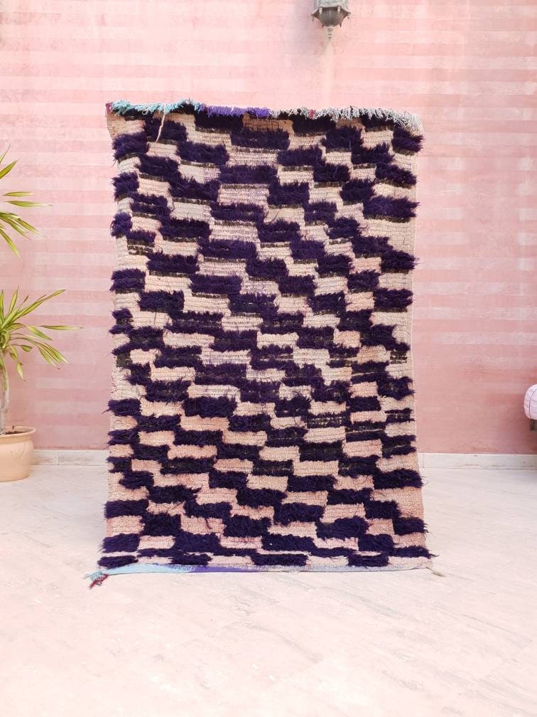 50% OFF CLOSING SALE Vintage Moroccan Rug, Unique Checkered Blush powder Pink and Purple Boujaad Rug boucherouite rug, Unique accent rug