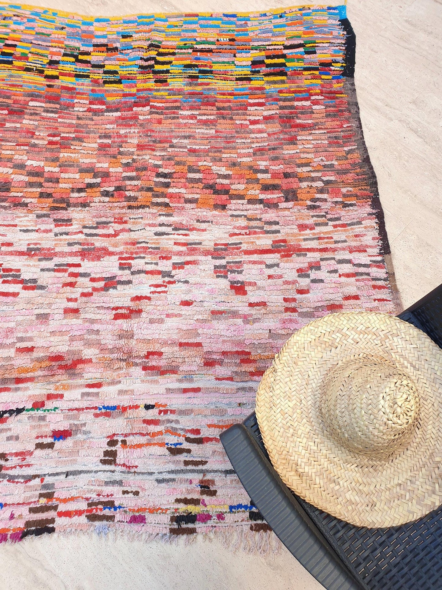 50% OFF CLOSING SALE Vintage Moroccan Rug 5.5x6.5 Stunning Checkered Boujaad Rug, blush berber rug, pink checkered Hallway Rug | accent rug