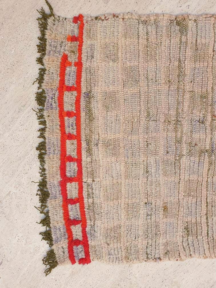 Vintage Moroccan rug 2x5.5 Gorgeous Blush Beige Red Grid Checkered rug | Boujaad hallway rug boujad statement piece