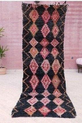 50% OFF CLOSING SALE Vintage Moroccan Rug 3x9 Black Rug, Retro runner Rug, Unique Hallway Rug, boujaad accent rug boucherouite rug